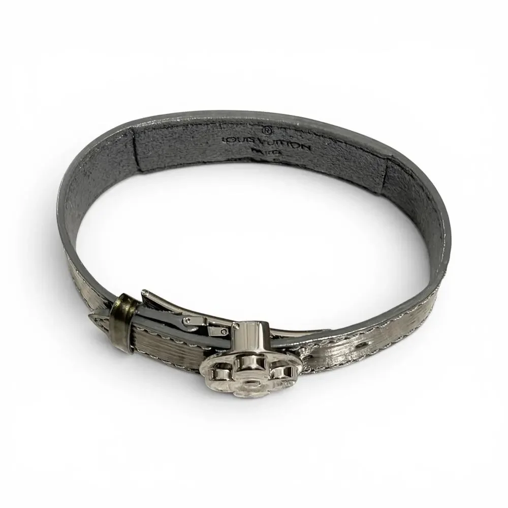 Louis Vuitton Olive Vernis Leather Silver Push-Lock Bracelet Adjustable